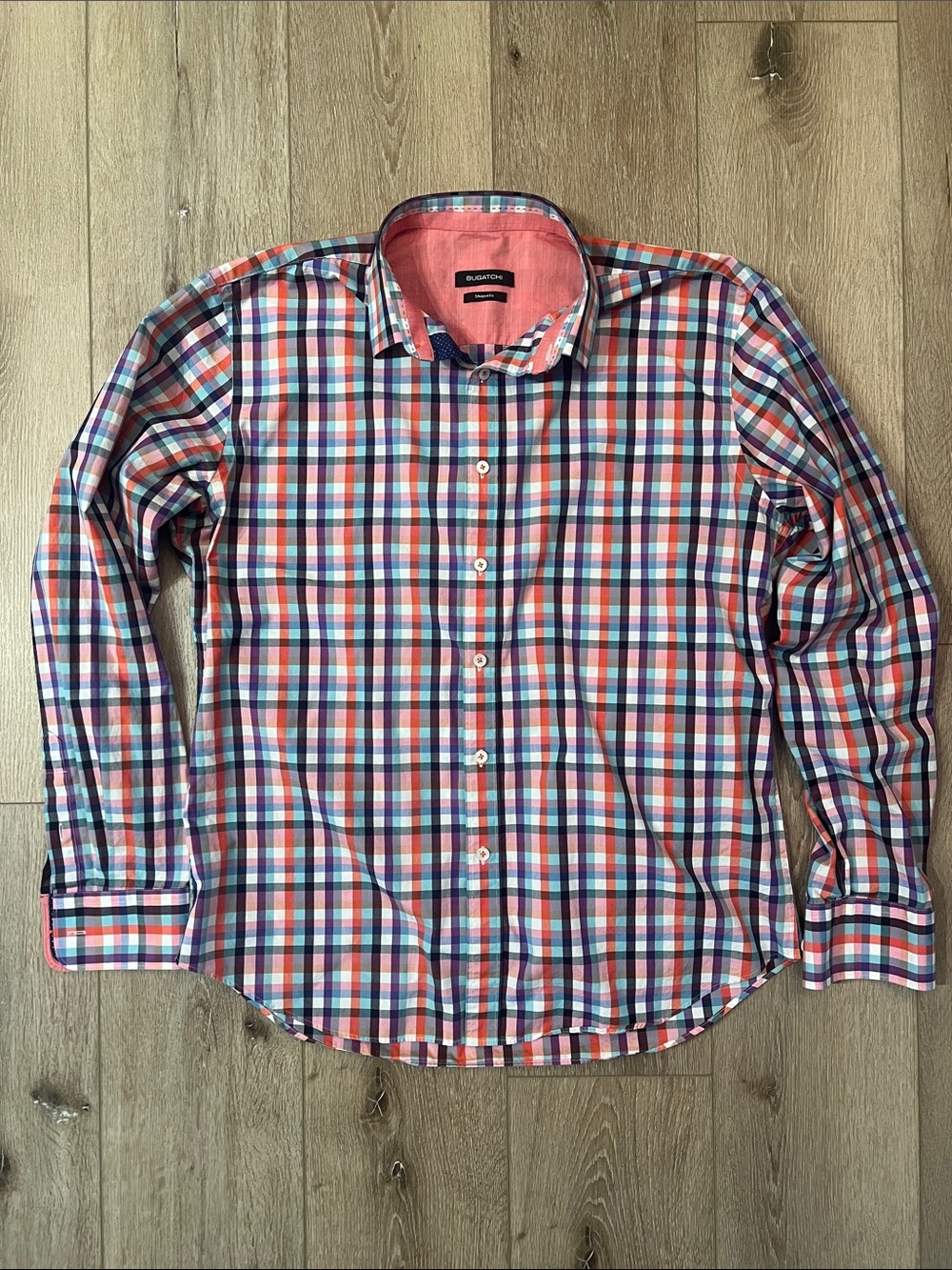 Bugatchi - Multicolor Plaid Button-Down Shirt, Shaped Fit, Great condition!